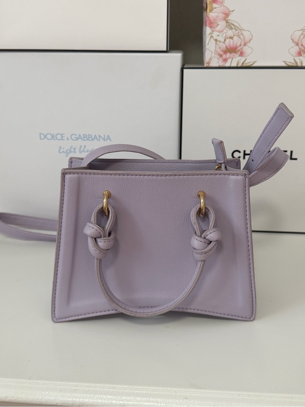 Lilac Mini Leather Top-Handle Crossbody Bag